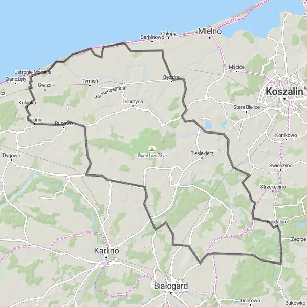 Map miniature of "Gąski Loop" cycling inspiration in Zachodniopomorskie, Poland. Generated by Tarmacs.app cycling route planner