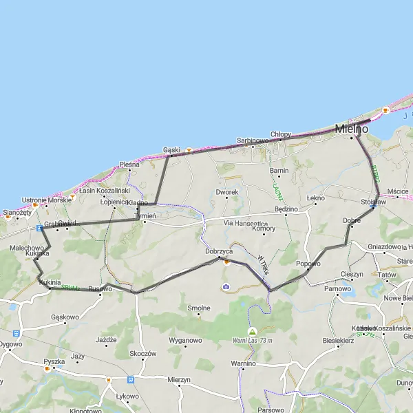Map miniature of "Coastal Road Expedition" cycling inspiration in Zachodniopomorskie, Poland. Generated by Tarmacs.app cycling route planner