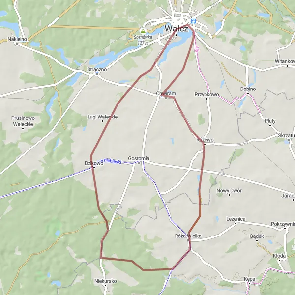 Miniatura mapy "Relaksująca trasa gravel w okolicach Wałcza" - trasy rowerowej w Zachodniopomorskie, Poland. Wygenerowane przez planer tras rowerowych Tarmacs.app