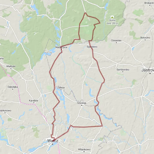 Map miniature of "Off the Beaten Path Gravel Adventure" cycling inspiration in Zachodniopomorskie, Poland. Generated by Tarmacs.app cycling route planner