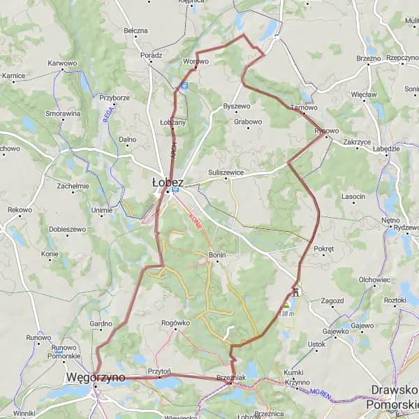 Miniatura mapy "Trasa Gravelowa przez Łobez i Tarnowo" - trasy rowerowej w Zachodniopomorskie, Poland. Wygenerowane przez planer tras rowerowych Tarmacs.app
