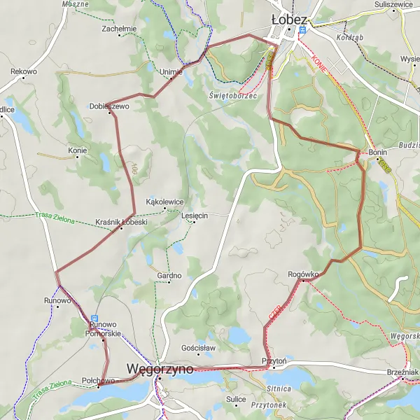 Miniatura mapy "Trasa Gravelowa przez Dobieszewo i Rogówko" - trasy rowerowej w Zachodniopomorskie, Poland. Wygenerowane przez planer tras rowerowych Tarmacs.app
