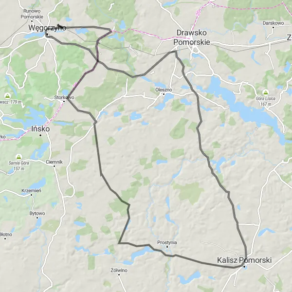 Map miniature of "Cultural and Natural Road Journey" cycling inspiration in Zachodniopomorskie, Poland. Generated by Tarmacs.app cycling route planner