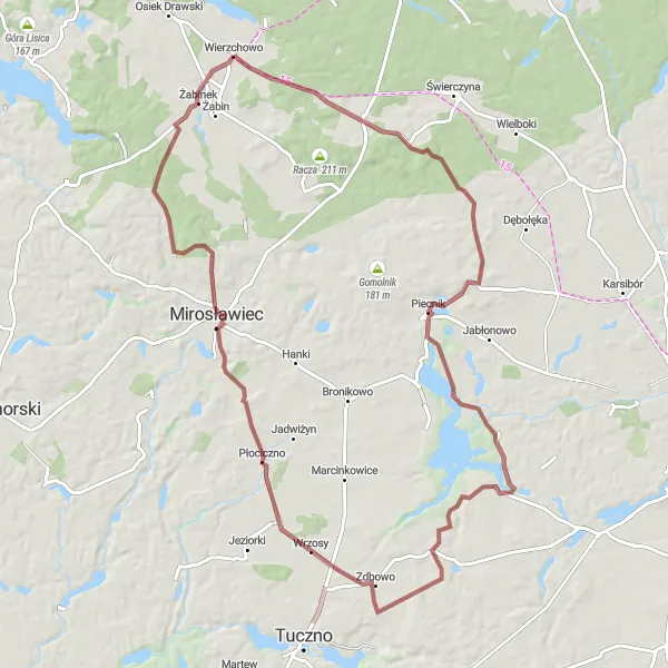 Miniatura mapy "Trasa gravelowa przez Piecnik, Jezioro Bytyń Wielki i Wrzosy" - trasy rowerowej w Zachodniopomorskie, Poland. Wygenerowane przez planer tras rowerowych Tarmacs.app