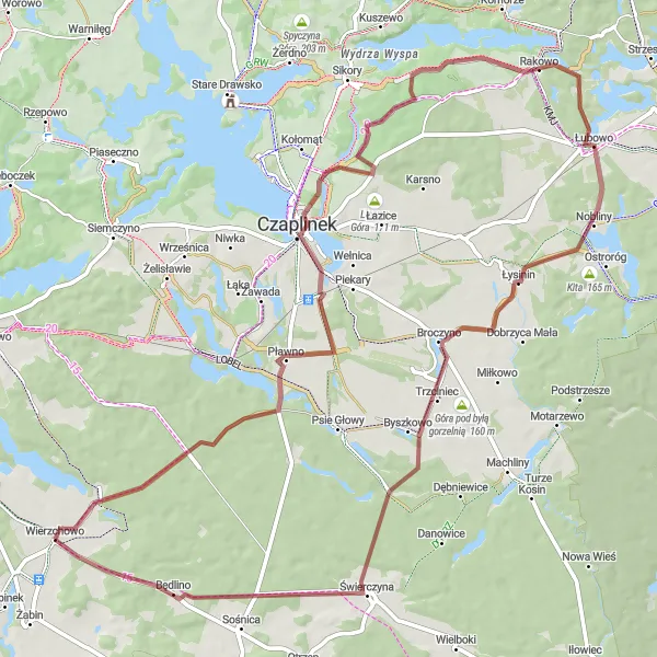 Miniatura mapy "Trasa dookoła Jeziora Drawskiego" - trasy rowerowej w Zachodniopomorskie, Poland. Wygenerowane przez planer tras rowerowych Tarmacs.app
