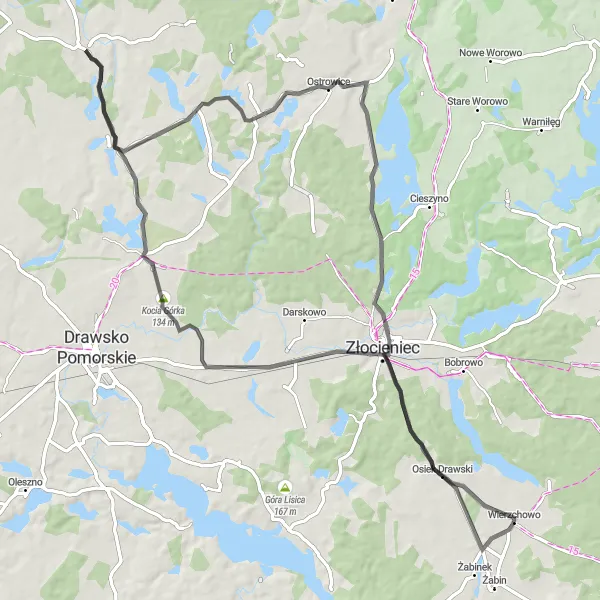 Miniatura mapy "Trasa road przez Osiek Drawski, Kocią Górkę i Łabędzie" - trasy rowerowej w Zachodniopomorskie, Poland. Wygenerowane przez planer tras rowerowych Tarmacs.app