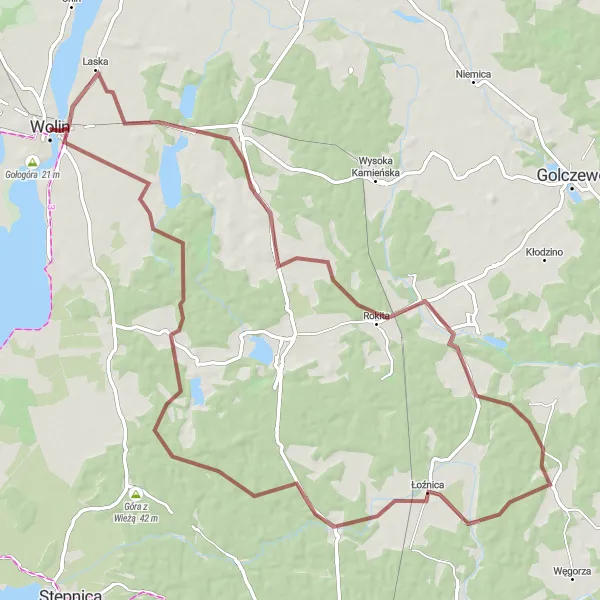 Miniatura mapy "Trasa rowerowa Wolin - Srebrna Góra" - trasy rowerowej w Zachodniopomorskie, Poland. Wygenerowane przez planer tras rowerowych Tarmacs.app