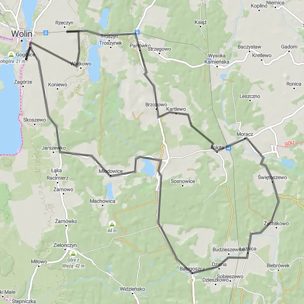 Miniatura mapy "Trasa Wybaczających Pagórków" - trasy rowerowej w Zachodniopomorskie, Poland. Wygenerowane przez planer tras rowerowych Tarmacs.app