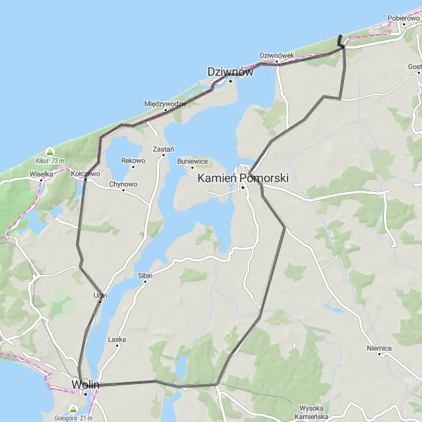 Miniatura mapy "Trasa Malowniczym Wybrzeżem" - trasy rowerowej w Zachodniopomorskie, Poland. Wygenerowane przez planer tras rowerowych Tarmacs.app