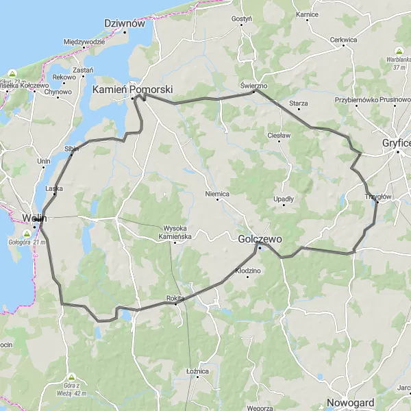 Miniatura mapy "Trasa Wysoka Magnesu" - trasy rowerowej w Zachodniopomorskie, Poland. Wygenerowane przez planer tras rowerowych Tarmacs.app