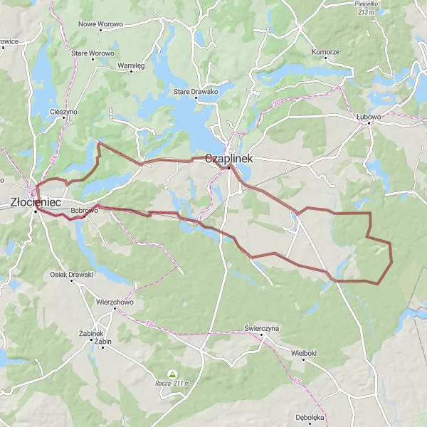 Map miniature of "Machliny Gravel Loop" cycling inspiration in Zachodniopomorskie, Poland. Generated by Tarmacs.app cycling route planner