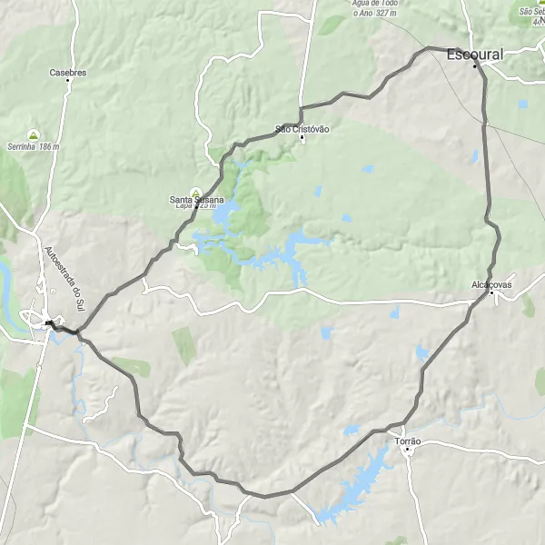 Map miniature of "Cultural and Natural Delights" cycling inspiration in Alentejo, Portugal. Generated by Tarmacs.app cycling route planner