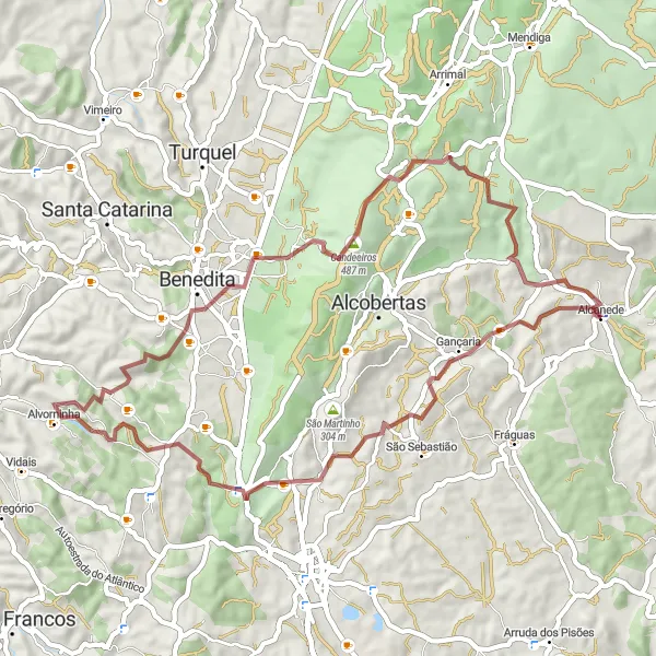 Miniatura do mapa de inspiração para ciclismo "Rota dos Montes de Alcanede" em Alentejo, Portugal. Gerado pelo planejador de rotas de ciclismo Tarmacs.app