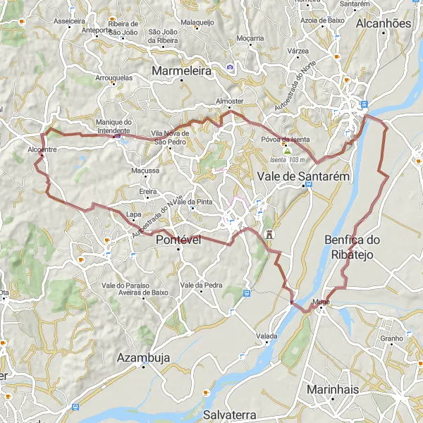 Miniatura do mapa de inspiração para ciclismo "Caminho Gravel da Rota dos Miradouros" em Alentejo, Portugal. Gerado pelo planejador de rotas de ciclismo Tarmacs.app