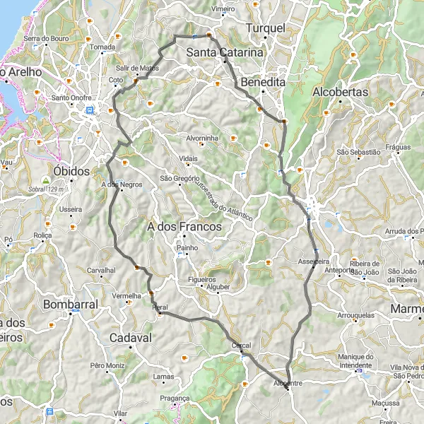 Miniatura do mapa de inspiração para ciclismo "Zambujeiro - Carrascal" em Alentejo, Portugal. Gerado pelo planejador de rotas de ciclismo Tarmacs.app