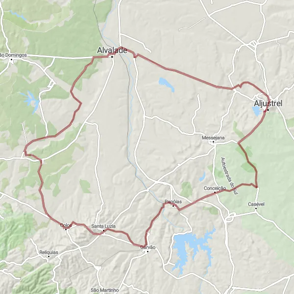 Miniatura do mapa de inspiração para ciclismo "Trilhos da Natureza e História do Alentejo" em Alentejo, Portugal. Gerado pelo planejador de rotas de ciclismo Tarmacs.app