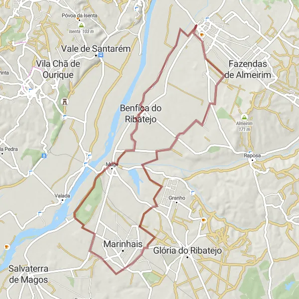 Miniatura do mapa de inspiração para ciclismo "Rota dos Pássaros e Natureza" em Alentejo, Portugal. Gerado pelo planejador de rotas de ciclismo Tarmacs.app