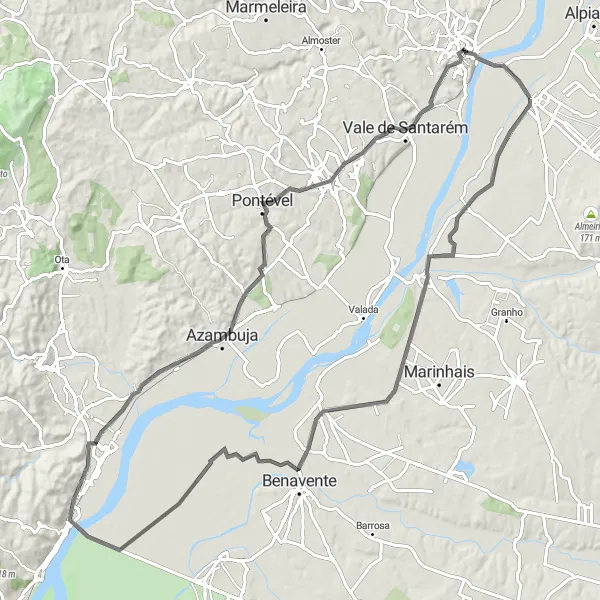 Miniatura do mapa de inspiração para ciclismo "Rota dos Templários" em Alentejo, Portugal. Gerado pelo planejador de rotas de ciclismo Tarmacs.app