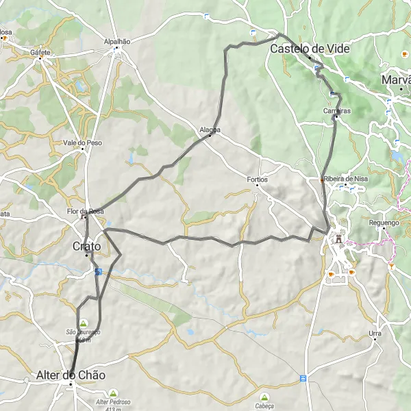 Miniatura do mapa de inspiração para ciclismo "Circuito de bicicleta pela região de Portalegre" em Alentejo, Portugal. Gerado pelo planejador de rotas de ciclismo Tarmacs.app
