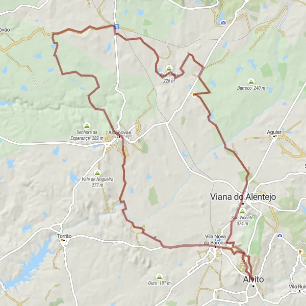 Miniatura do mapa de inspiração para ciclismo "Rota por Alcáçovas" em Alentejo, Portugal. Gerado pelo planejador de rotas de ciclismo Tarmacs.app