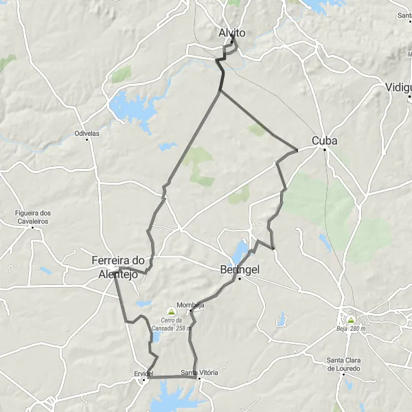 Map miniature of "Alvito to Alfundão Scenic Ride" cycling inspiration in Alentejo, Portugal. Generated by Tarmacs.app cycling route planner