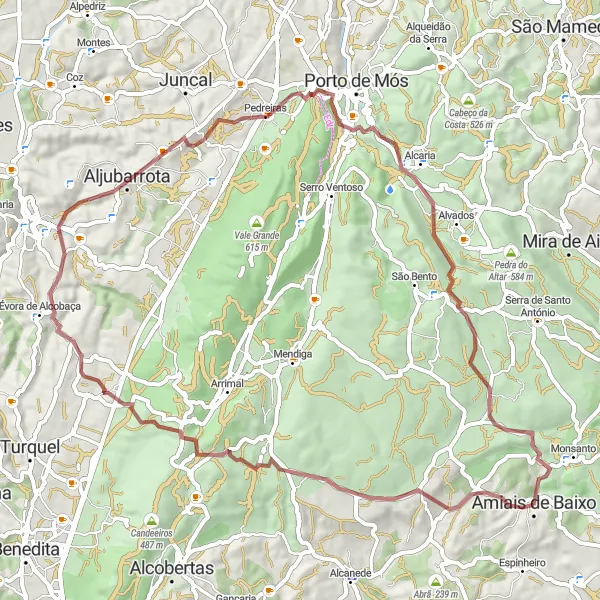 Miniatura do mapa de inspiração para ciclismo "Travessia da Paisagem Rural" em Alentejo, Portugal. Gerado pelo planejador de rotas de ciclismo Tarmacs.app
