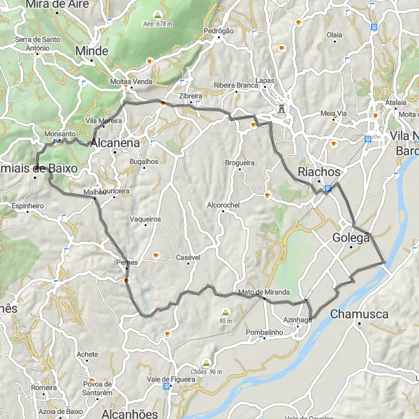 Miniatura do mapa de inspiração para ciclismo "Trilho de Descoberta do Tejo" em Alentejo, Portugal. Gerado pelo planejador de rotas de ciclismo Tarmacs.app