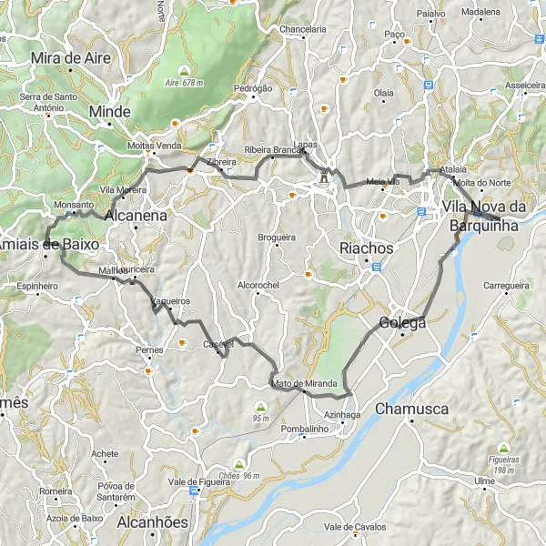 Miniatura do mapa de inspiração para ciclismo "Caminho dos Castelos" em Alentejo, Portugal. Gerado pelo planejador de rotas de ciclismo Tarmacs.app