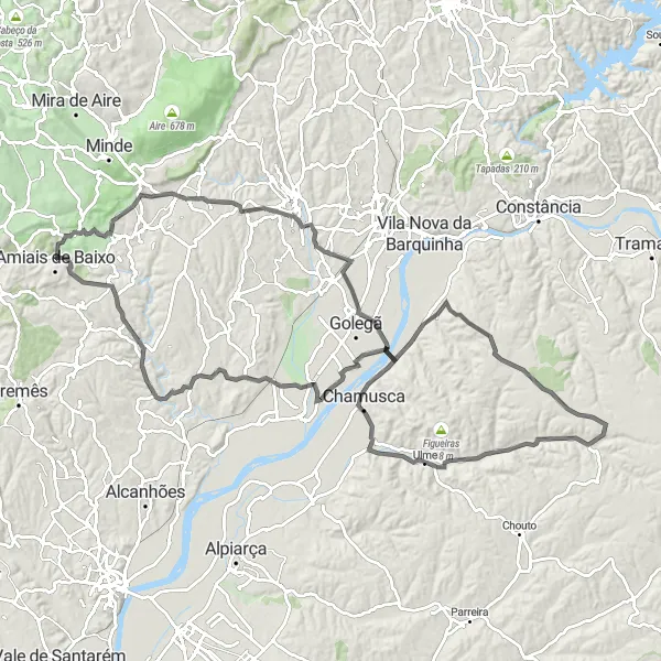 Miniatura do mapa de inspiração para ciclismo "Circuito Rural do Ribatejo" em Alentejo, Portugal. Gerado pelo planejador de rotas de ciclismo Tarmacs.app