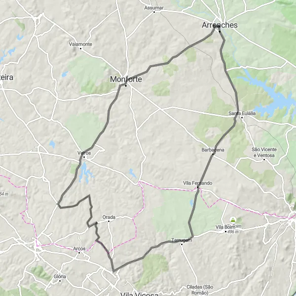 Miniatura do mapa de inspiração para ciclismo "Rota de Ciclismo de Estrada Arronches - Arronches" em Alentejo, Portugal. Gerado pelo planejador de rotas de ciclismo Tarmacs.app