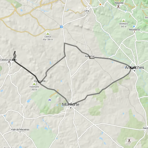 Miniatura do mapa de inspiração para ciclismo "Rota de Ciclismo de Estrada Arronches - Assumar" em Alentejo, Portugal. Gerado pelo planejador de rotas de ciclismo Tarmacs.app