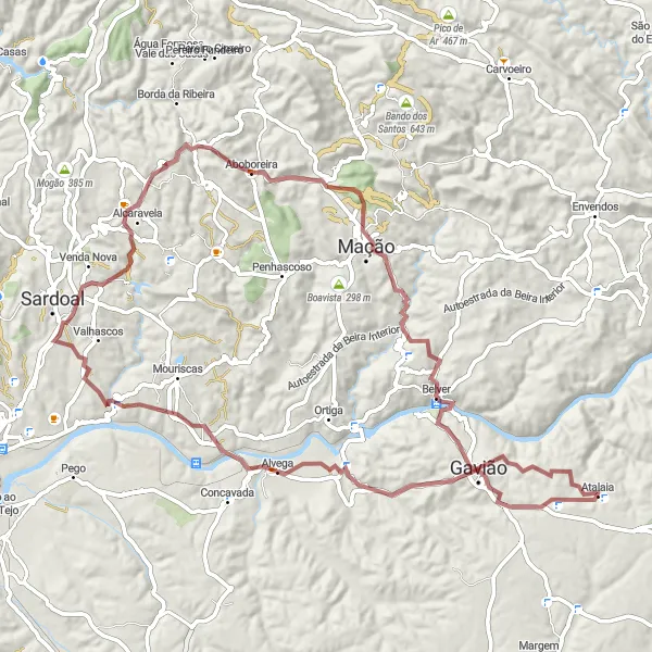 Miniatura do mapa de inspiração para ciclismo "Rota de Alvega a Gavião" em Alentejo, Portugal. Gerado pelo planejador de rotas de ciclismo Tarmacs.app