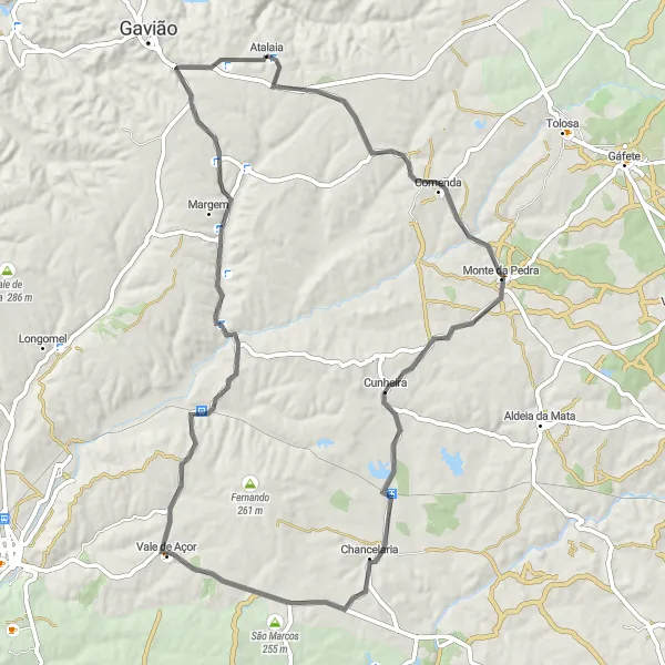 Miniatura do mapa de inspiração para ciclismo "Rota de Monte da Pedra a São Marcos" em Alentejo, Portugal. Gerado pelo planejador de rotas de ciclismo Tarmacs.app