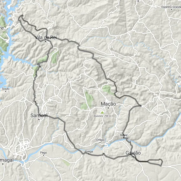 Miniatura do mapa de inspiração para ciclismo "Circuito das Aldeias do Tejo" em Alentejo, Portugal. Gerado pelo planejador de rotas de ciclismo Tarmacs.app