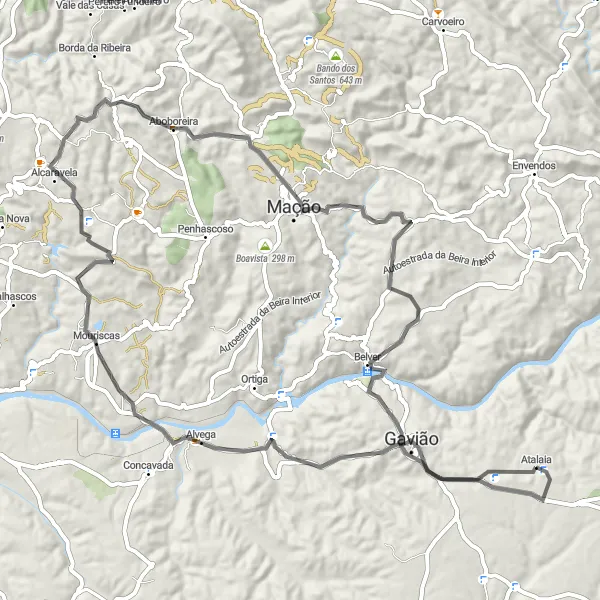 Miniatura do mapa de inspiração para ciclismo "Rota de Alvega a Mação" em Alentejo, Portugal. Gerado pelo planejador de rotas de ciclismo Tarmacs.app