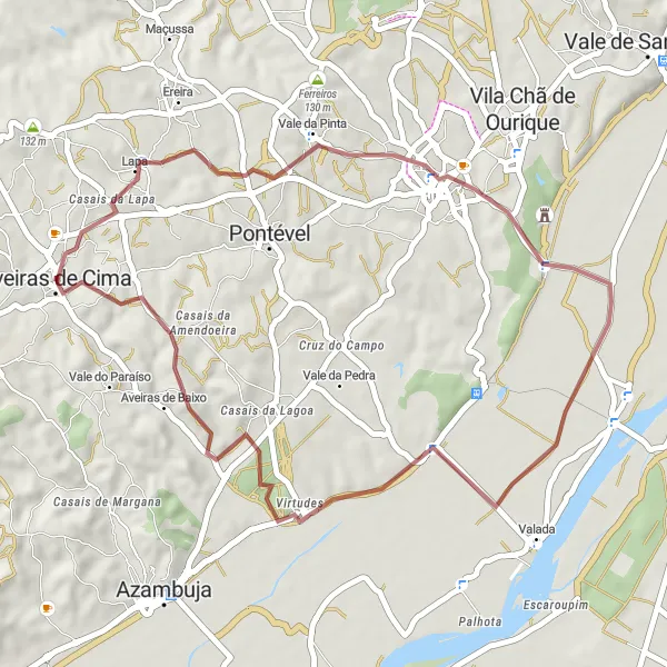Miniatura do mapa de inspiração para ciclismo "Rota de Cartaxo a Aveiras de Cima" em Alentejo, Portugal. Gerado pelo planejador de rotas de ciclismo Tarmacs.app