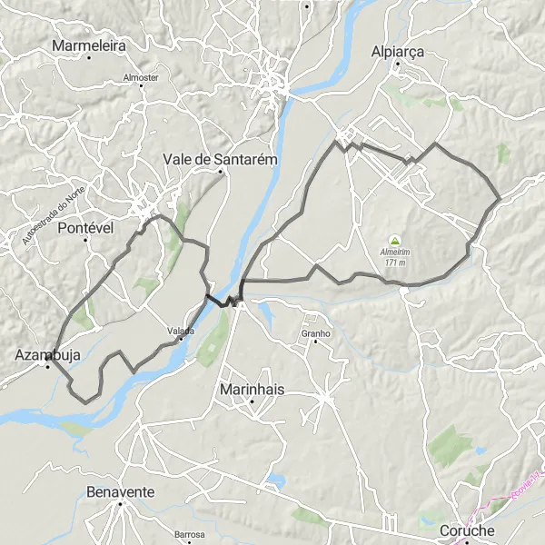 Miniatura do mapa de inspiração para ciclismo "Rota de Estrada pelos Vinhedos" em Alentejo, Portugal. Gerado pelo planejador de rotas de ciclismo Tarmacs.app
