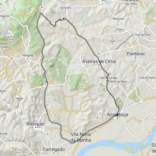 Miniatura do mapa de inspiração para ciclismo "Rota de Estrada das Aldeias" em Alentejo, Portugal. Gerado pelo planejador de rotas de ciclismo Tarmacs.app