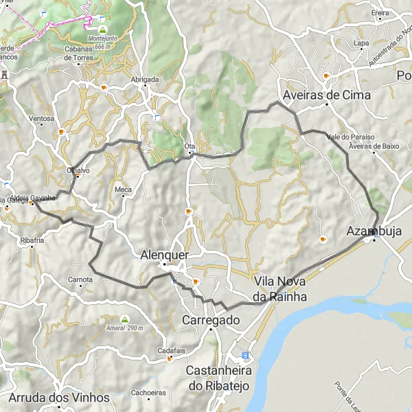 Miniatura do mapa de inspiração para ciclismo "Rota de Ciclismo no Alentejo: Azambuja - Paredes Velhas" em Alentejo, Portugal. Gerado pelo planejador de rotas de ciclismo Tarmacs.app