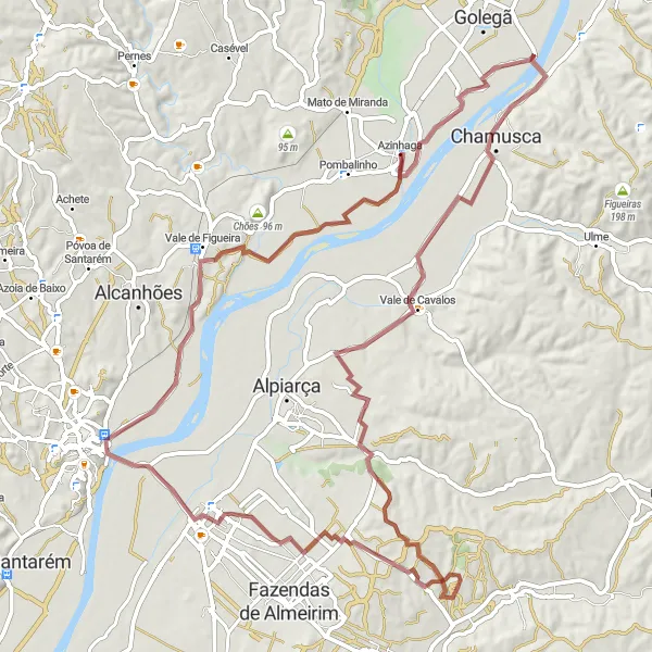 Map miniature of "The Riverside Explorer" cycling inspiration in Alentejo, Portugal. Generated by Tarmacs.app cycling route planner