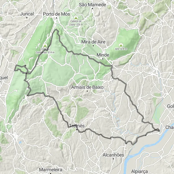 Miniatura do mapa de inspiração para ciclismo "Desafio na Linha" em Alentejo, Portugal. Gerado pelo planejador de rotas de ciclismo Tarmacs.app