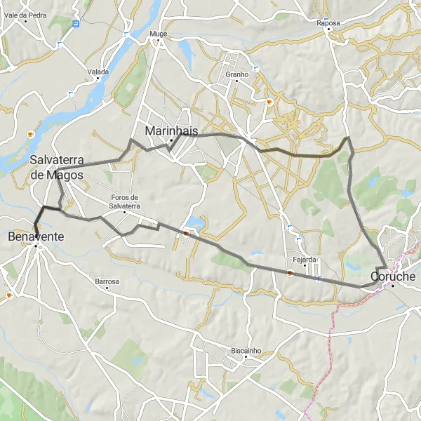 Miniatura do mapa de inspiração para ciclismo "Caminho das Margens do Tejo" em Alentejo, Portugal. Gerado pelo planejador de rotas de ciclismo Tarmacs.app