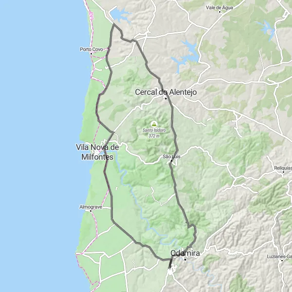 Map miniature of "Boavista dos Pinheiros Countryside Escape" cycling inspiration in Alentejo, Portugal. Generated by Tarmacs.app cycling route planner