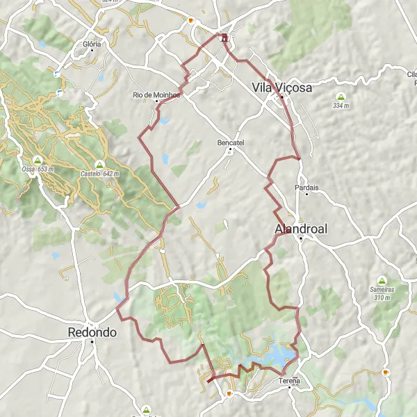 Miniatura do mapa de inspiração para ciclismo "Expedição pelas Colinas de Borba" em Alentejo, Portugal. Gerado pelo planejador de rotas de ciclismo Tarmacs.app