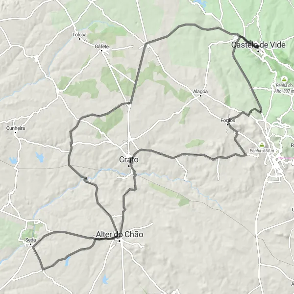 Miniatura do mapa de inspiração para ciclismo "Rota dos Castelos e Fortalezas" em Alentejo, Portugal. Gerado pelo planejador de rotas de ciclismo Tarmacs.app