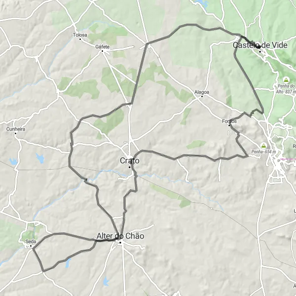 Map miniature of "Road Trip to Alter do Chão" cycling inspiration in Alentejo, Portugal. Generated by Tarmacs.app cycling route planner