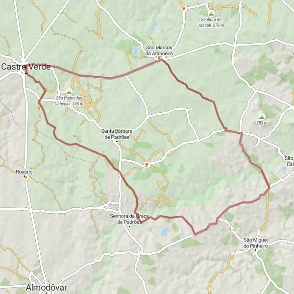 Miniatura do mapa de inspiração para ciclismo "Rota Gravel por São Marcos da Ataboeira" em Alentejo, Portugal. Gerado pelo planejador de rotas de ciclismo Tarmacs.app