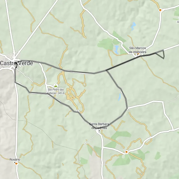 Map miniature of "Castro Verde - São Marcos da Ataboeira Circular" cycling inspiration in Alentejo, Portugal. Generated by Tarmacs.app cycling route planner