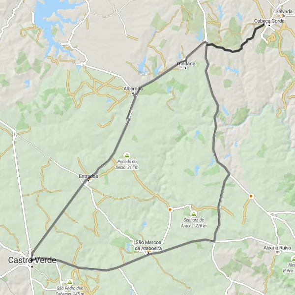 Map miniature of "Greener Pastures" cycling inspiration in Alentejo, Portugal. Generated by Tarmacs.app cycling route planner