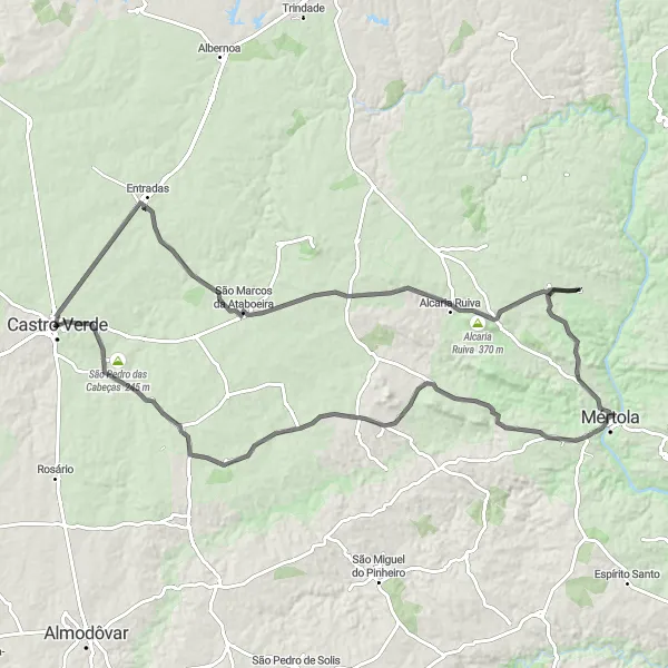 Map miniature of "Mountains and Historic Gems" cycling inspiration in Alentejo, Portugal. Generated by Tarmacs.app cycling route planner